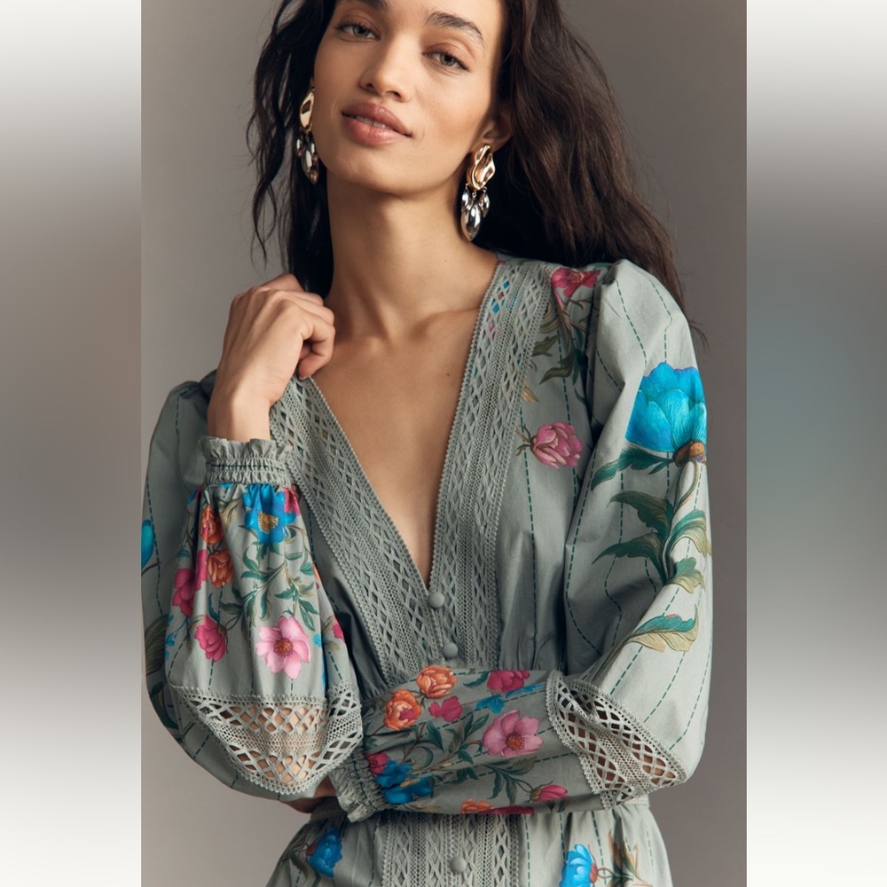 Anthropologie Floral Button Front Midi Dress - Picture 2 of 6